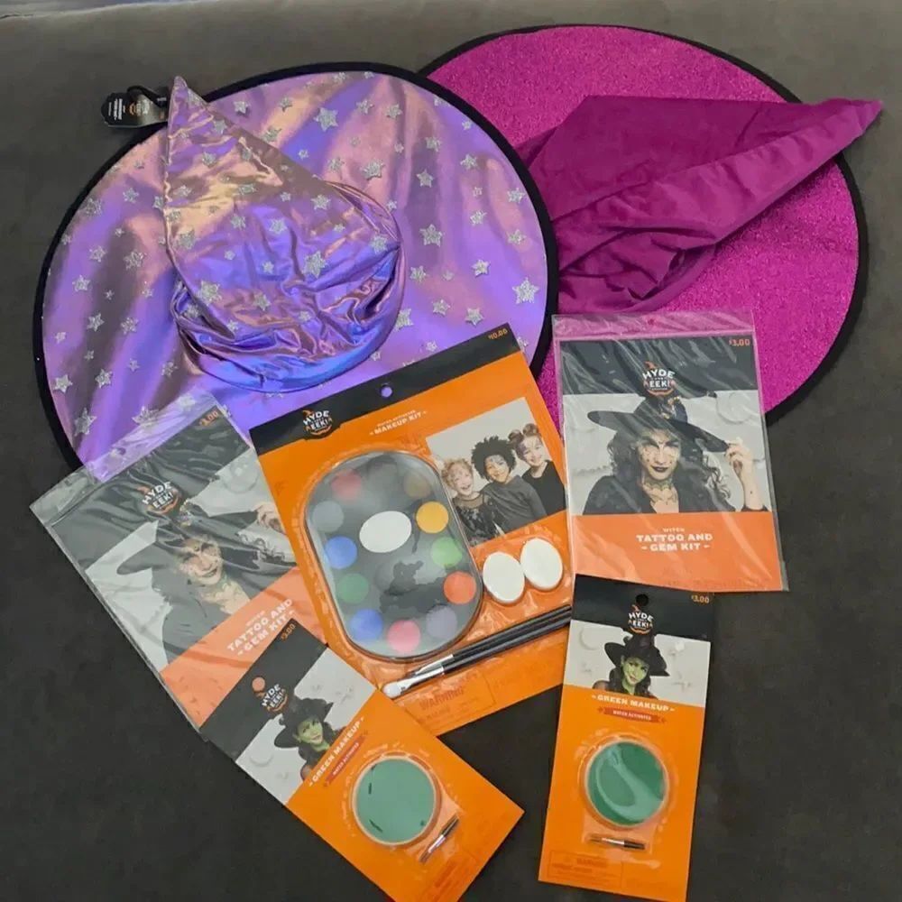 Halloween Witches Hats, Tattoos, Gems & Make Up bundle NWT